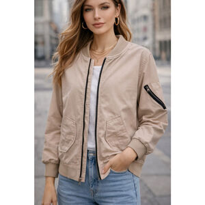 Everlane Beige Bomber Jacket Oversized XXS Zip Front Minimalist